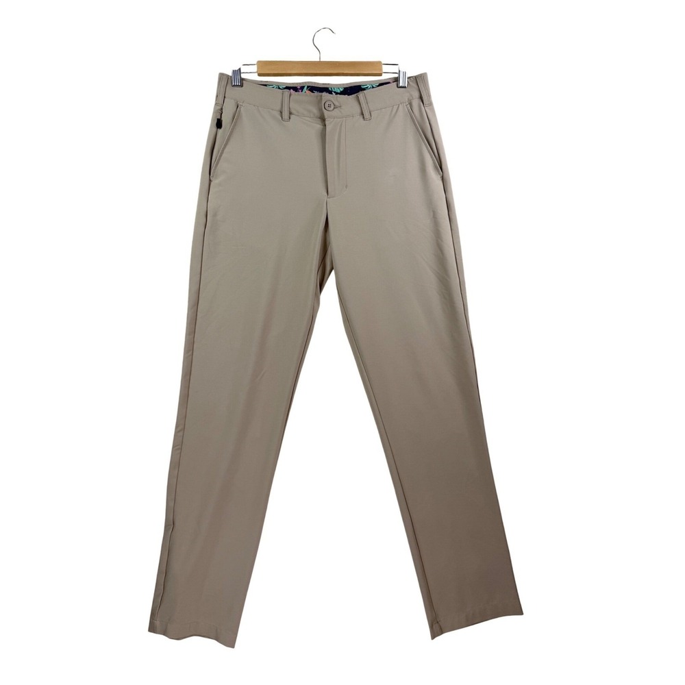 Birdie Bound Golf Pants Men 30x32 Khaki Tan Performance Flat Front Trousers
